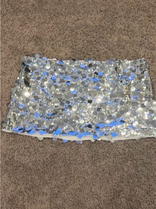 Finesse Dresses & Skirts - Finesse Silver Sequin Mini Skirt with Reflective Discs